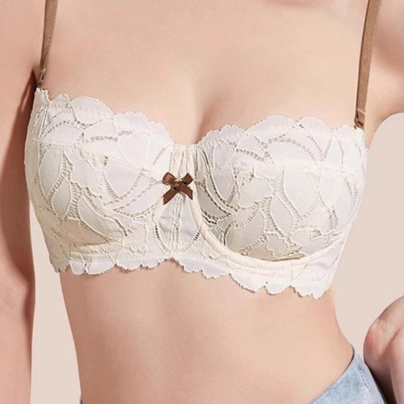 Бесшовный бюстгальтер из французского кружева. Большую грудь делает визуально меньше. Ультратонкий. Для маленькой груди. Пуш-ап. Предотвращает отвисание. Телесный бюстгальтер.