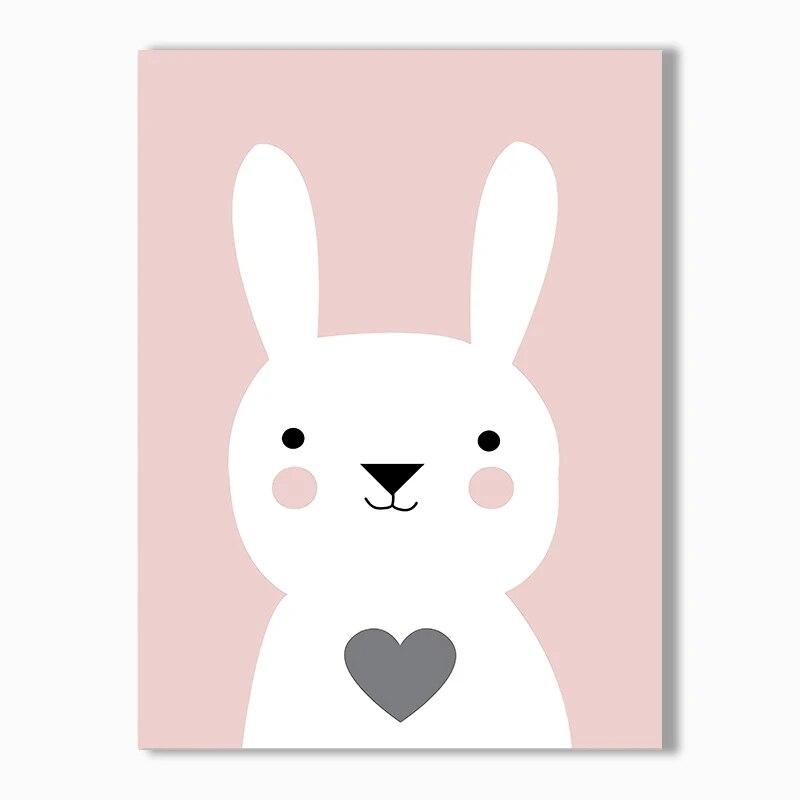 Cute Simple Cartoon Pink Love Bunny Giraffe Stars Nordic Canvas Picture Print Wall Art Poster Decor For Nursery Baby Girls Room