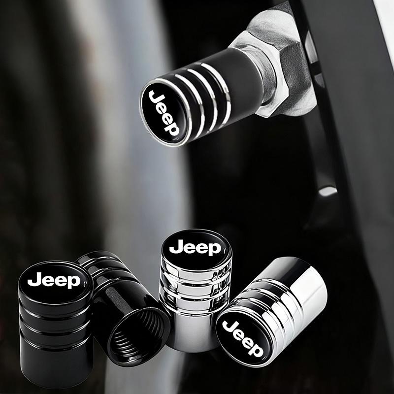 For Jeep 4Pcs Aluminum Alloy Car Tire Valve Cap Dust Cover Accessories For Jeep Grand Cherokee Wrangler JK Gladiator Compass