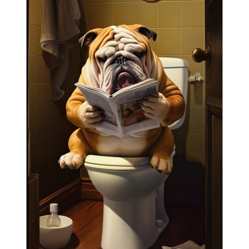 Funny British Bulldog Poster Skateboarding Boxing Reading Newspaper Chef Baking Canvas Painting Wall Art Picture Home Room Decor