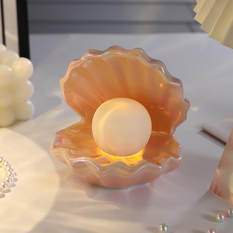Pearl Shell Jewelry Box Night Light: Ceramic Décor for Bedrooms & Fish Tanks