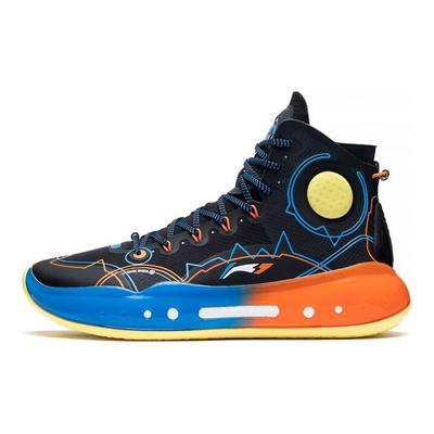 Li Ning YuShuai 14 Boom Гроза Текстиль, ТПУ Скользкий Высокие Баскетбольные Кроссовки Мужские Черный Синий Оранжевый ABAQ033-28