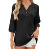 Spring and Summer Women's T-shirt Solid Color V-neck Loose Button Mid-sleeve T-shirt Top