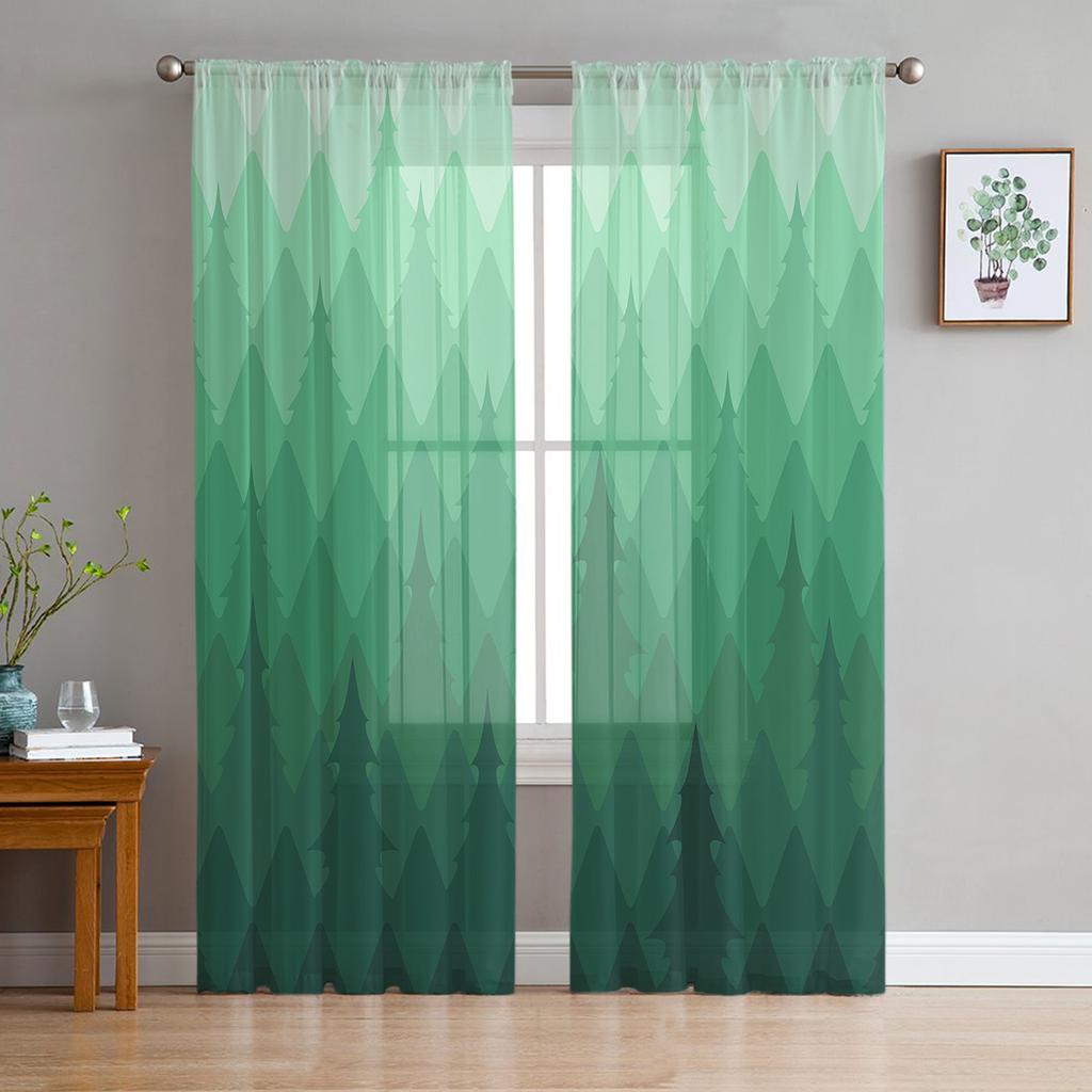 Arbor Tree Lake Landscape Sheer Voile Curtain For Living Room Transparent Tulle Window Curtains For Bedroom Accessories Decor