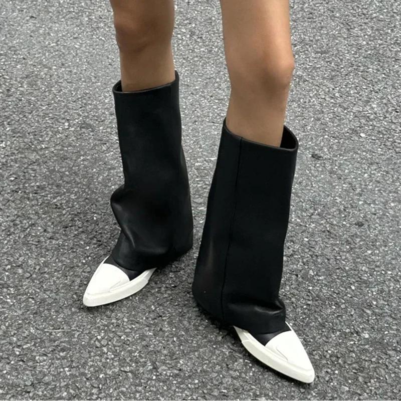 Женские остроносые балетки, высокие ботинки, повседневная обувь, зимняя новая тенденция 2025 года, ботинки челси до середины голени, спортивные кроссовки Botas