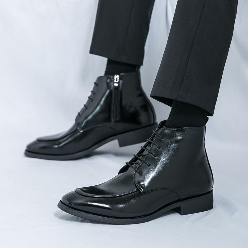 Fashion Men Fashion Chelsea Boots PU European and American Color Blocked High Cut Zipper Strap Business Dress Boots Size 38-46 Men Boots