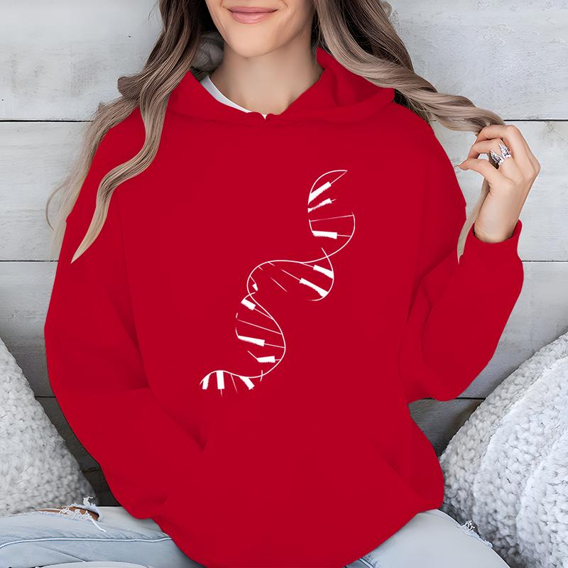 Женские Модные Повседневные Толстовки ДНК Пианино Классическая Клавиатура Графический Принт Женская Одежда Подарок Любителю Музыки Харадзюку Классическая Толстовка