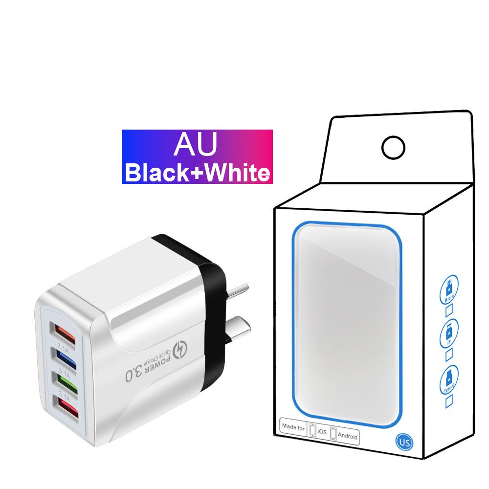 Цветное 4-портовое USB-зарядное устройство для путешествий 5 В / 2,4 А Быстрая зарядка - Австралийский стандарт