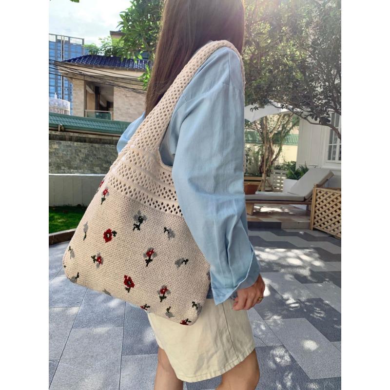 Vintage Knit Bag Large Capacity Tote Bag Woven Bag Handbag for Women