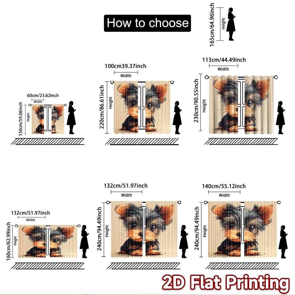 2D flat printing 2pcs Curtains Cute Yorkshire Puppy Portrait Digital Printed Polyester Drapes All Season Party & Holiday Decor