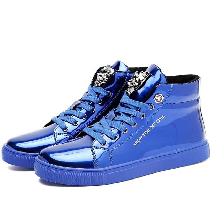 Весенние классические блестящие мужские туфли в британском стиле, повседневная уличная мода, синие высокие кроссовки в стиле хип-хоп, мужские повседневные блестящие туфли