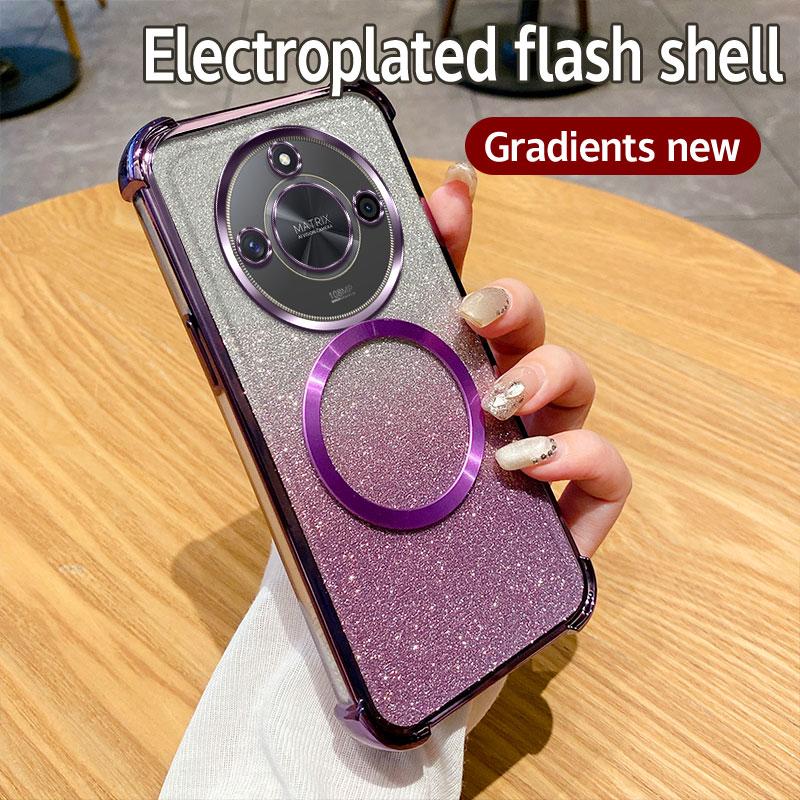 Ударопрочный прозрачный магнитный чехол для телефона с кольцом для Honor Magic 4 5 6 Lite X9 X9A X9B 5G 50SE 50 60 70 80 90 100 200 Pro Glitter Cover