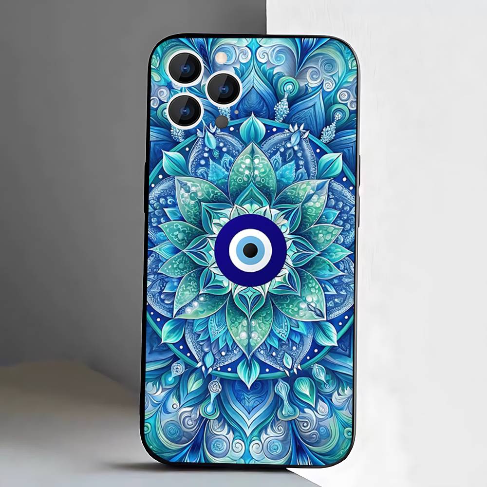 Чехол на телефон 'Сглаз Счастливый глаз' Синий Для iPhone 17,16,15,14,13,12,Pro,Max,Plus,E,SE4,Air,Mini Черный Мягкая коробка