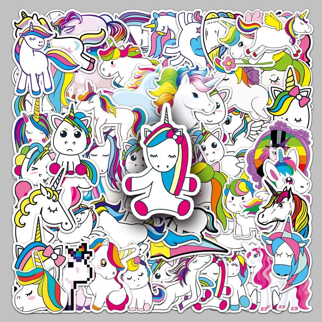 Набор из 51 наклейки Единорог и Лошадь Радужный Мультяшный Граффити - Водонепроницаемые для Ноутбуков, Чемоданов и Автомобилей.
