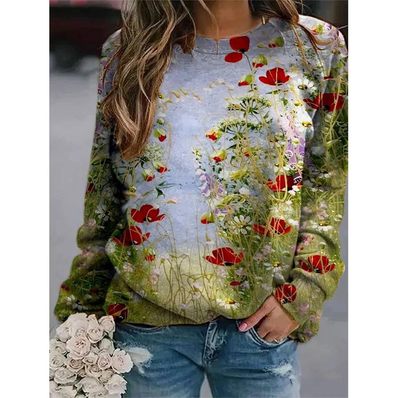 Зимние 3D-принты Красочные цветы Толстовки Модная уличная одежда Пуловеры Женская винтажная одежда Y2k Унисекс Забавные топы для девочек