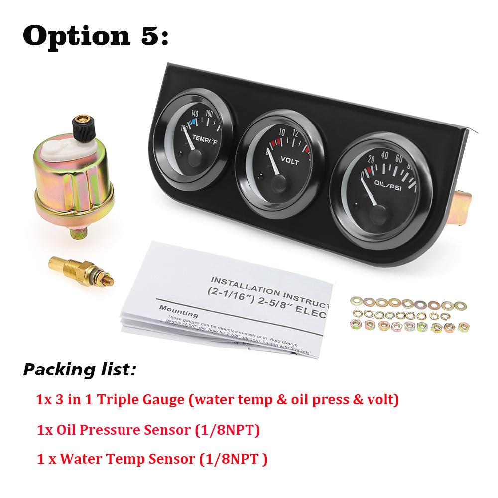 Oil Temp+Oil Pressure+Volt Meter 52mm 3 in 1 Car Modification Gauge Black/Chrome Bezel Face with Temp & Press Sensor Customized