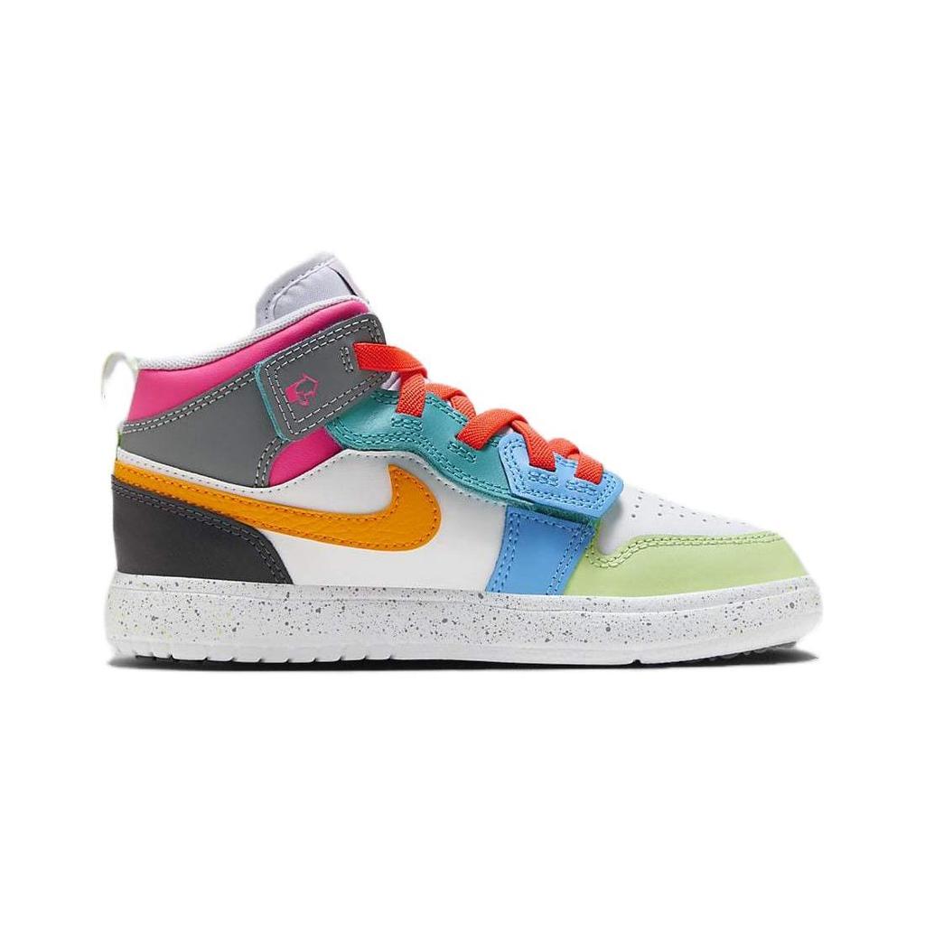Jordan Air Jordan 1 Mid Alt SE Abrasion Resistant Breathable High top Children's Basketball Shoes Blue Orange FJ3462-100