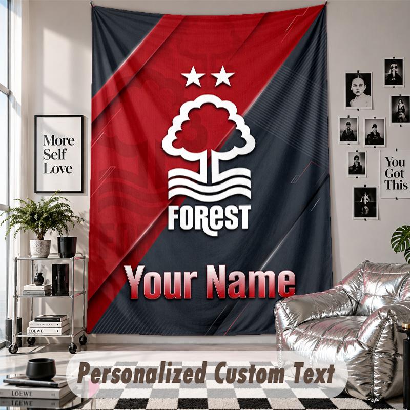Wall Hanging Tapestry With Custom Name & Text, Nottingham Forest FC Decorative Tapestry For Bedroom