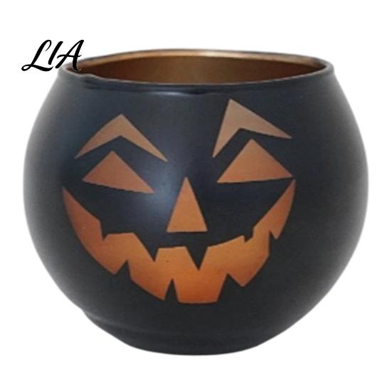 Funny Shadow Projector Halloween Pumpkin Glass Candle Holder, Iron Art Tealight Lantern for Tabletop Window Indoor Decorative Votives And Fireplace