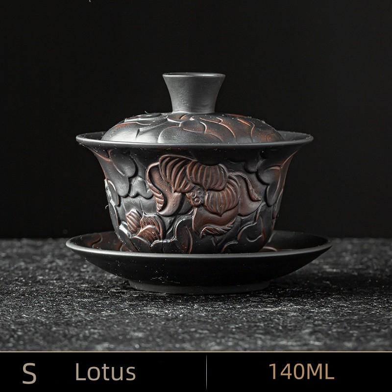 Высококачественный китайский чайный сервиз из фиолетовой керамики, гайвань, чайные чашки, крышка, миска, традиционная ручная заварка чая, чайная чашка, чайная чаша