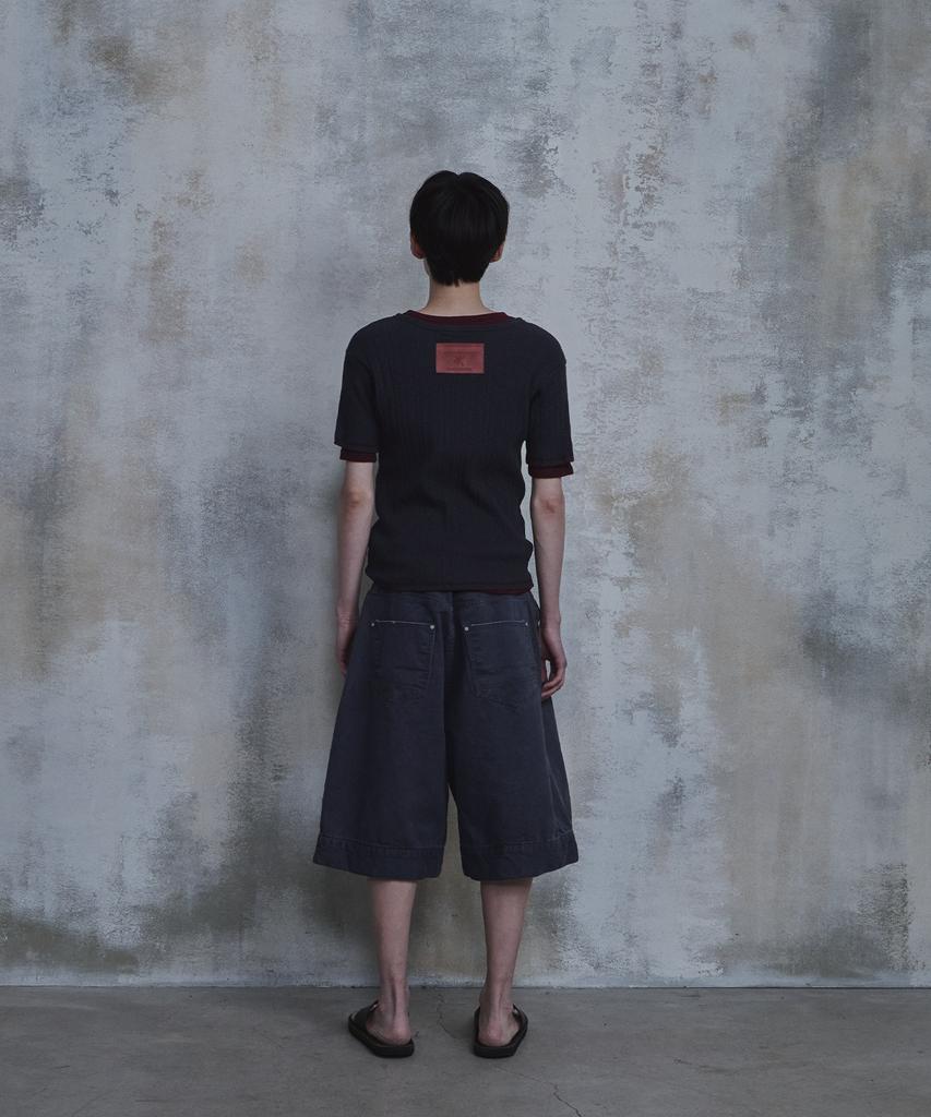 PARADIGMFILM [Ep.02] Slub Layered Henley Neck Knit Top (Charcoal)