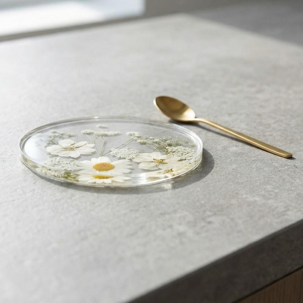 Round Floral Print Coasters Transparent Insulation Pad Table Decoration Cup Mat Gifts