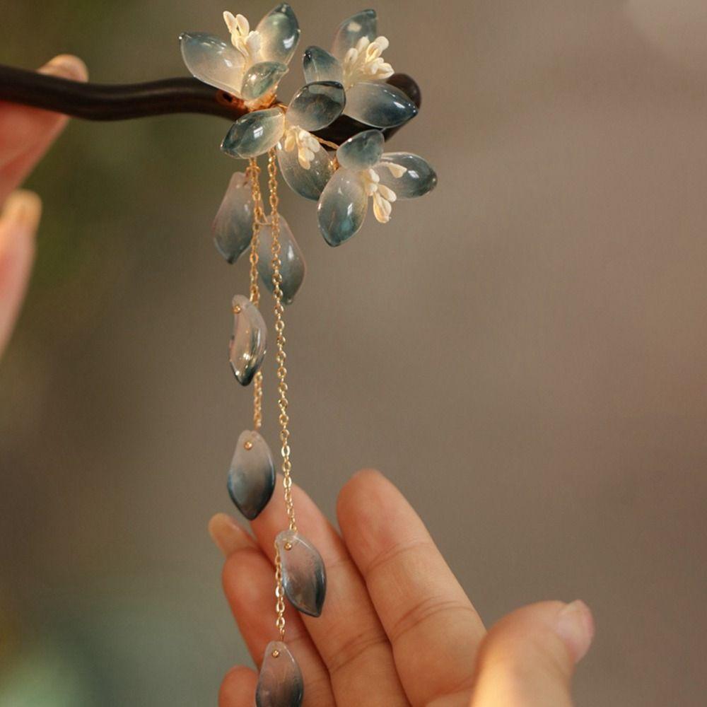 Flower Hanfu Hairpin Chinese Style Wooden Hair Stick Antique   for Women