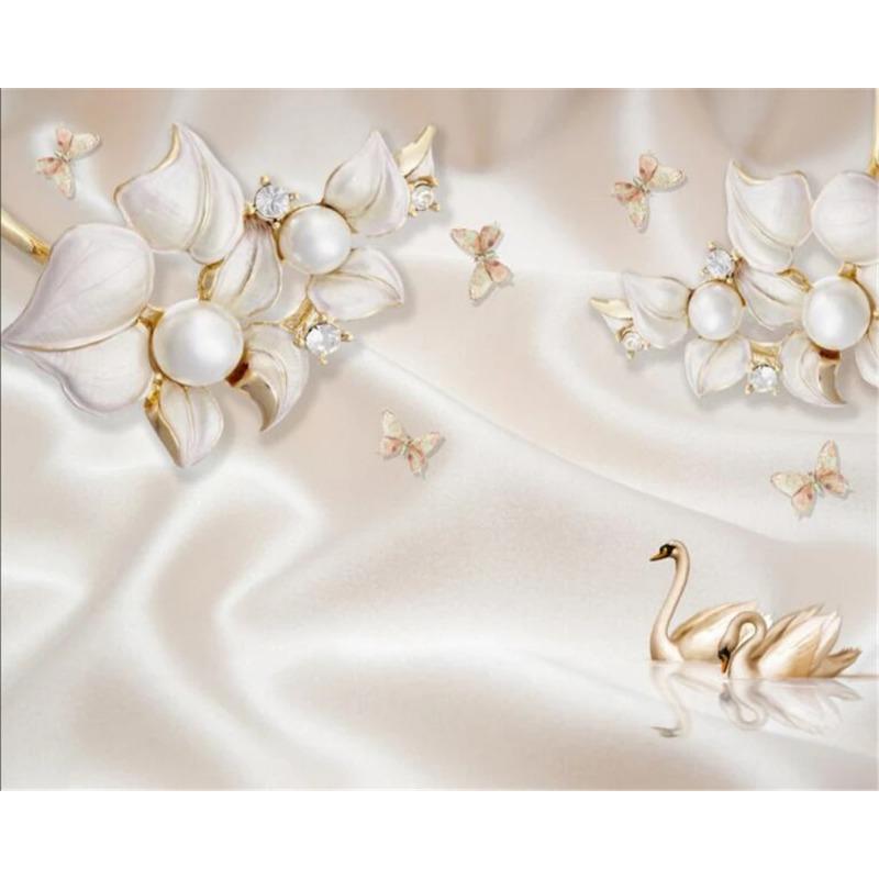 Роскошные цветочные 3d большие фрески ювелирные изделия лебедь фон настенные фрески 3d обои