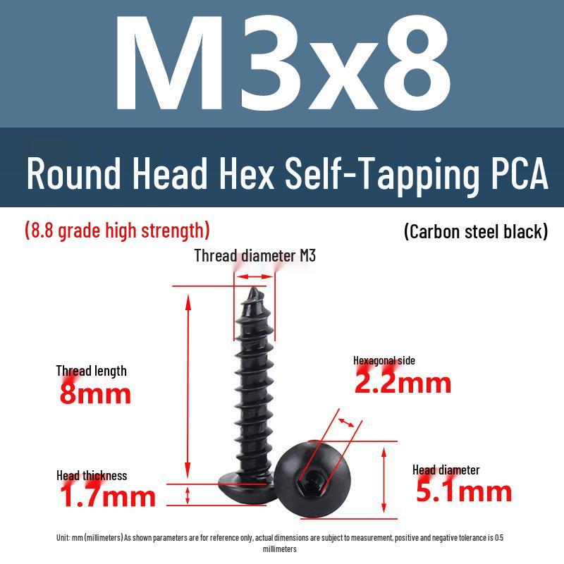 Yigu Высокопрочные черные саморезы с шестигранным углублением, класс прочности 8.8, M2-M6, круглая/плоская головка