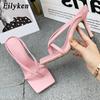 Fashion Eilyken New Slipper High Heels Shoes Fall Best Street Look Females Square Head Toe Clip-On Strappy Women Sandals Slides