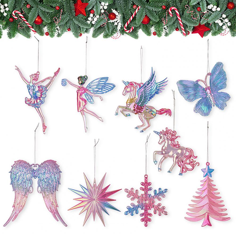 Tree Ornament Festive Winter Acrylic Christmas Ornaments Colorful Snowflake Ballerina Dancer Feather for Xmas Tree Decor