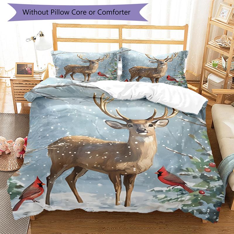 Floral Highland Cow Art 3‑Piece Bedding Set,Soft Breathable Duvet Cover & 3 Pillowcases,Multi‑Purpose for Bedroom Dorm Guest Room,Great Festival Birth