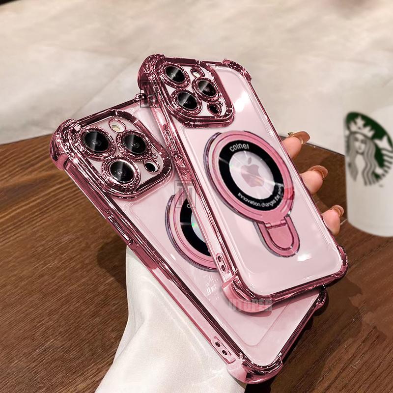 Роскошный Новый Прозрачный Чехол-книжка с Подставкой для iPhone 16 15 14 13 11 12 Pro Max Plus с Магнитным Покрытием Magsafe, Ударопрочный Чехол