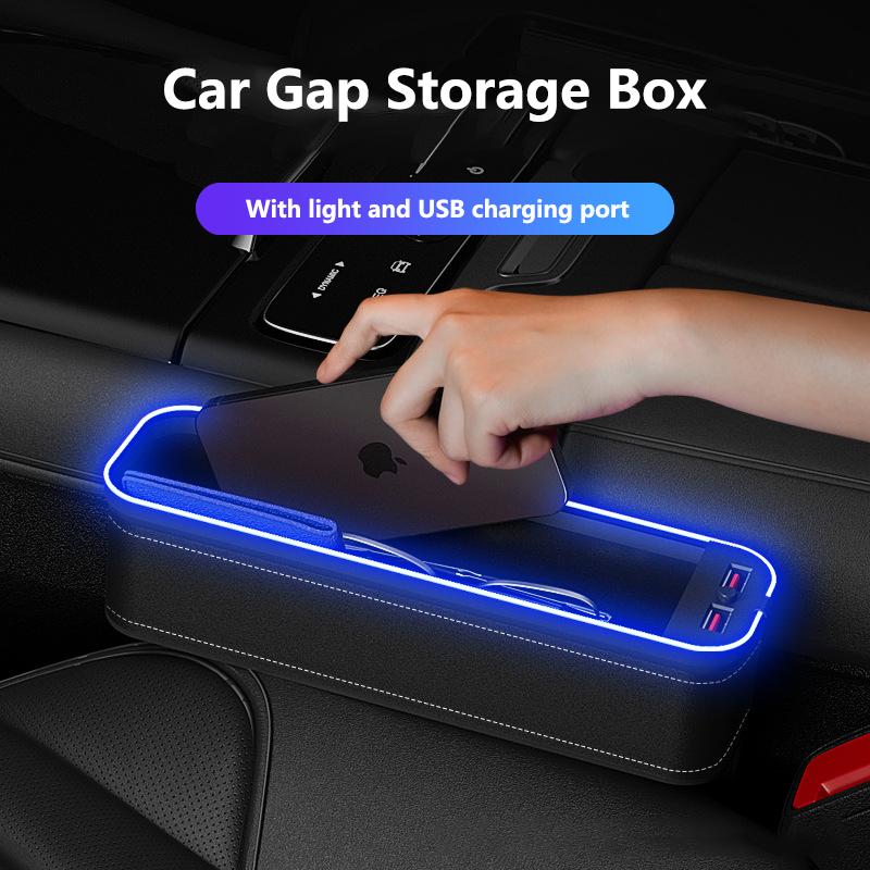 Car Seat Clip Gap Storage Box with Lamp Charging Interior Decor Storage Artifact Auto Supplies Seat Gap Filler Organizer