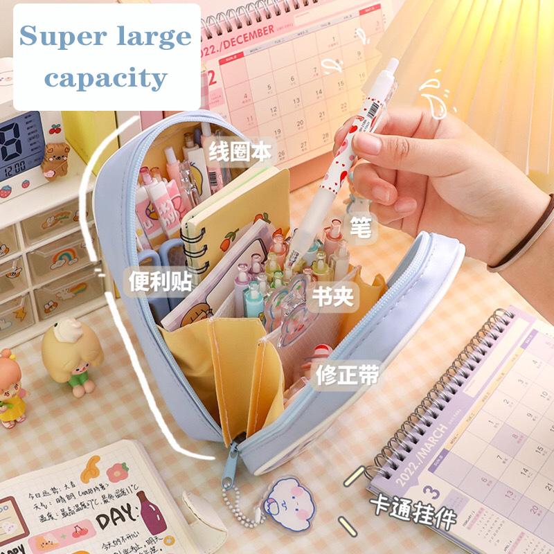 Прозрачный пенал Kawaii, большая емкость, водонепроницаемая сумка для ручек, милая студенческая коробка для девочек, школьные принадлежности, канцелярские принадлежности, подарок