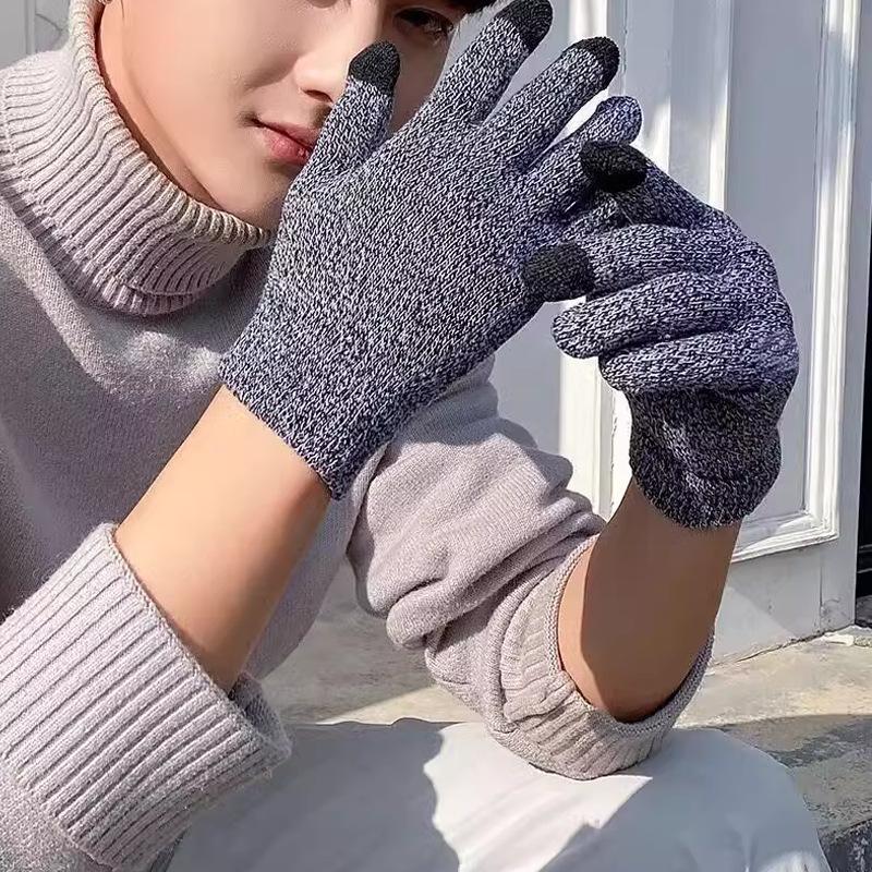 Зимние сенсорные перчатки мужские большого размера, термо, противоскользящие, для холодной погоды, для катания, вязаные, двухслойные, с толстой флисовой подкладкой