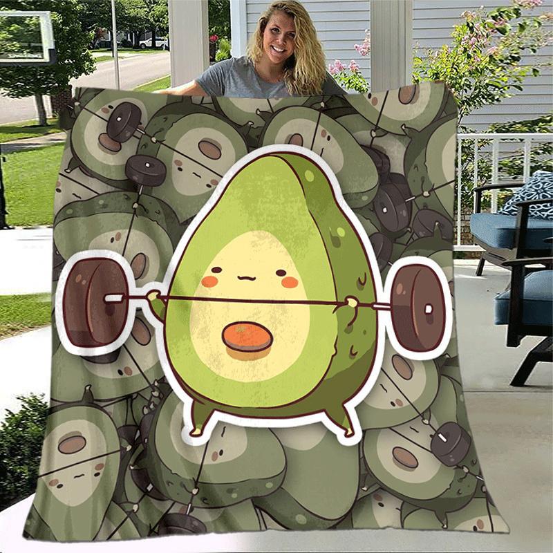 1pc Avocado Printing Lightweight Flannel Blanket, Comfortable and Warm Blanket, for Camping Sofa Bed and Couch Office, Gift