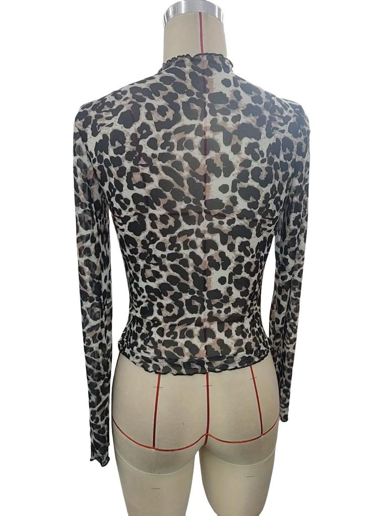 Женский сексуальный боди-топ с леопардовым принтом и сетчатой отделкой 2025