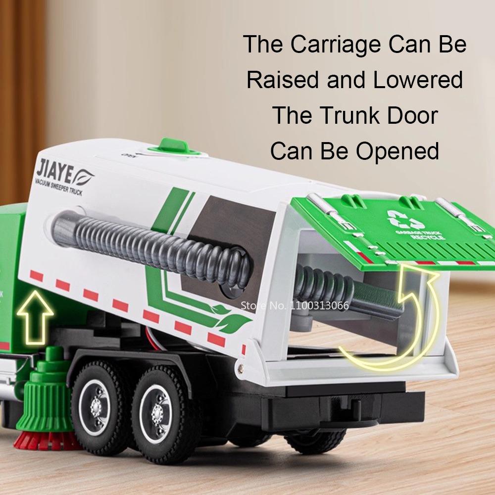 1:50 Scale Garbage Sanitation Truck Models Toys Cars Slide Forward Adjustable Carriage Miniature Vacuum Sweeper Model Ornament