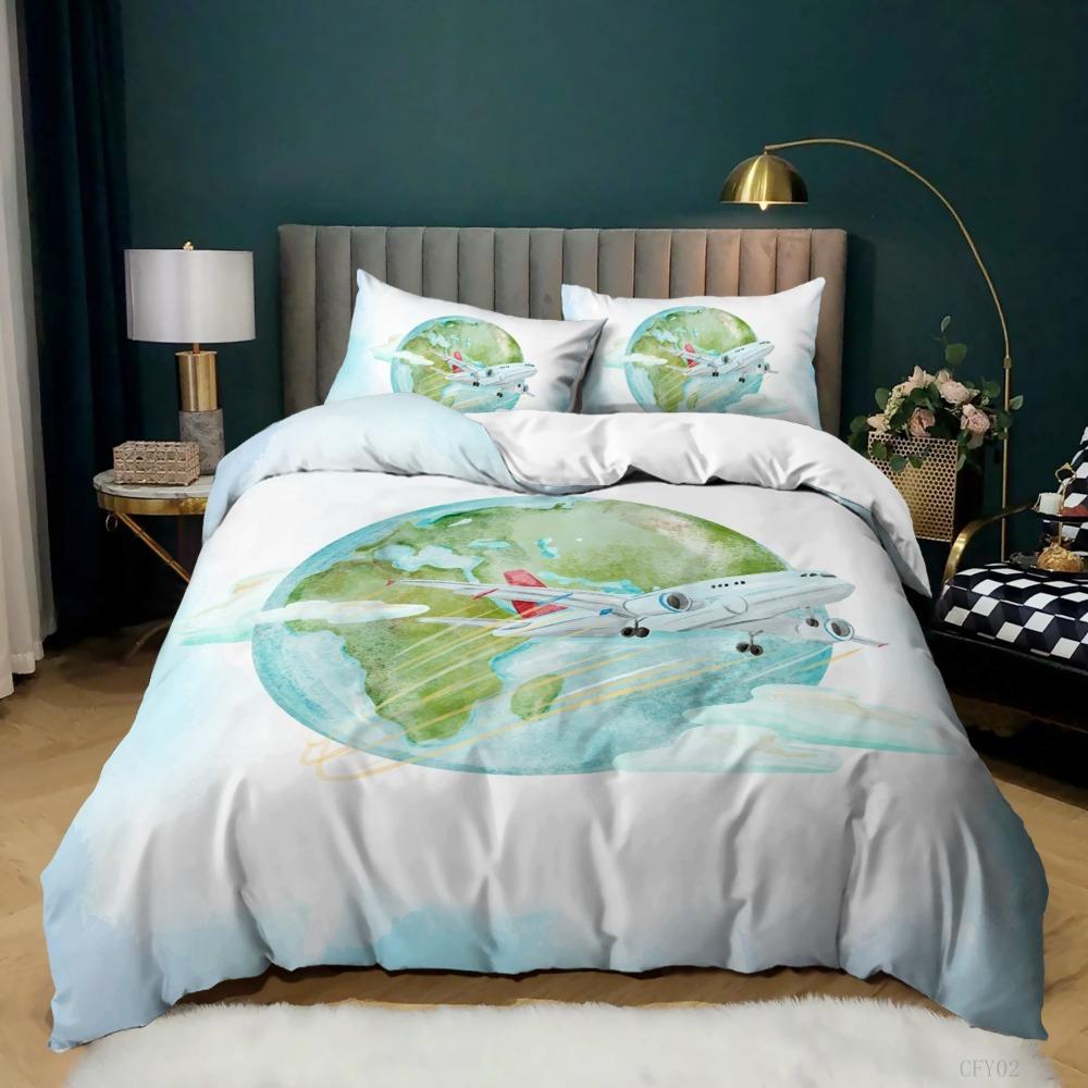World Map Bedding Set Earth Pattern Bedding Cover Pillowcase Children and Teenagers Bedding Single/Double Size Gift