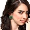 Estele 24 Kt Gold Plated Green Enamel Concentric Button Stud Earrings