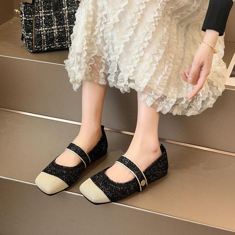 Модные ретро туфли Мэри Джейн с квадратным носком для женщин, летние, комбинированные по цвету, женские балетки 2025, социальные, по низкой цене, модные, 39, элегантные туфли для платья