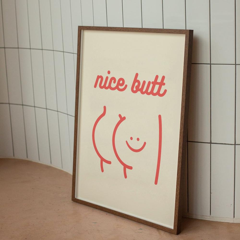 Retro Funny Bathroom Poster Red Blue Nice Butt Quote Canvas Painting Print Sign Toilet Minimalism Wall Art Picture Wc Room Decor
