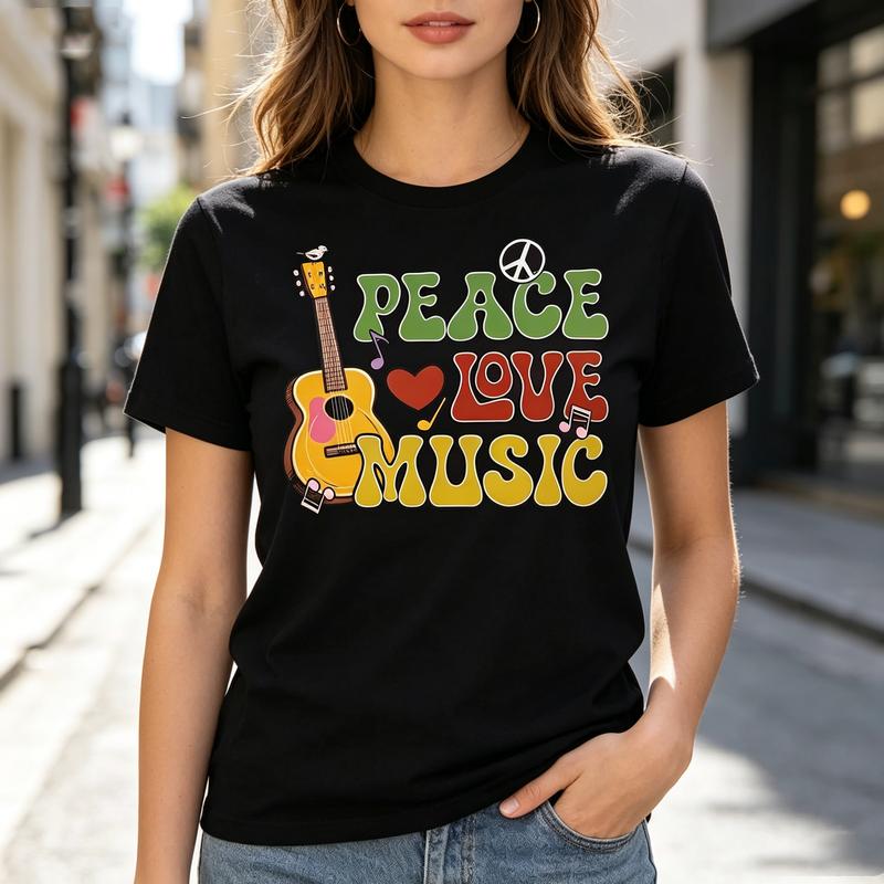 Peace Love Music Graphic Tee for Unisex Unisex Music Lover T Shirt Casual 100 Cotton Summer Top y2k clothes