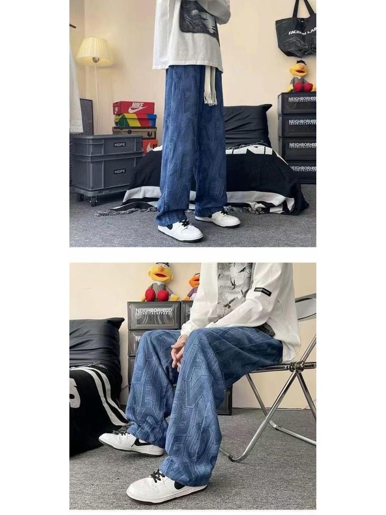 Мужские вельветовые брюки с принтом и широкими штанинами — модный повседневный стиль Гонконга