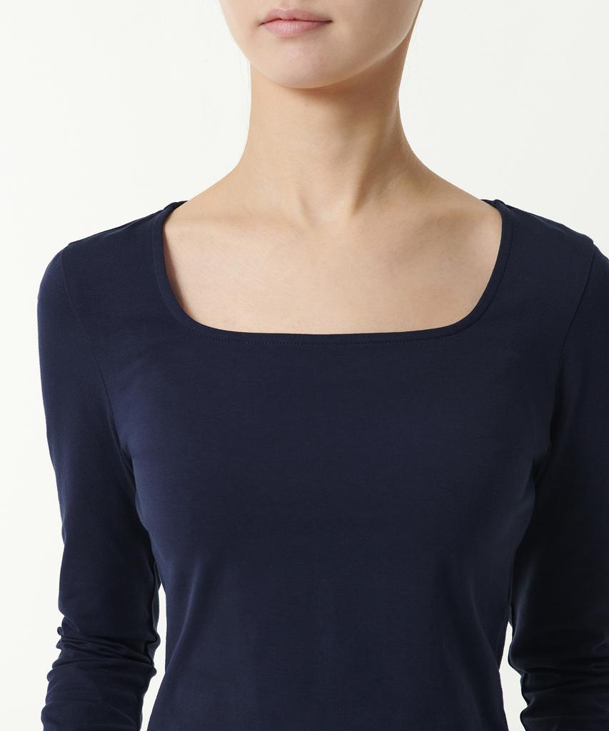 MUSINSA STANDARD WOMAN Women'S Slim Crop Square Neck Long Sleeve T-Shirt [Navy]