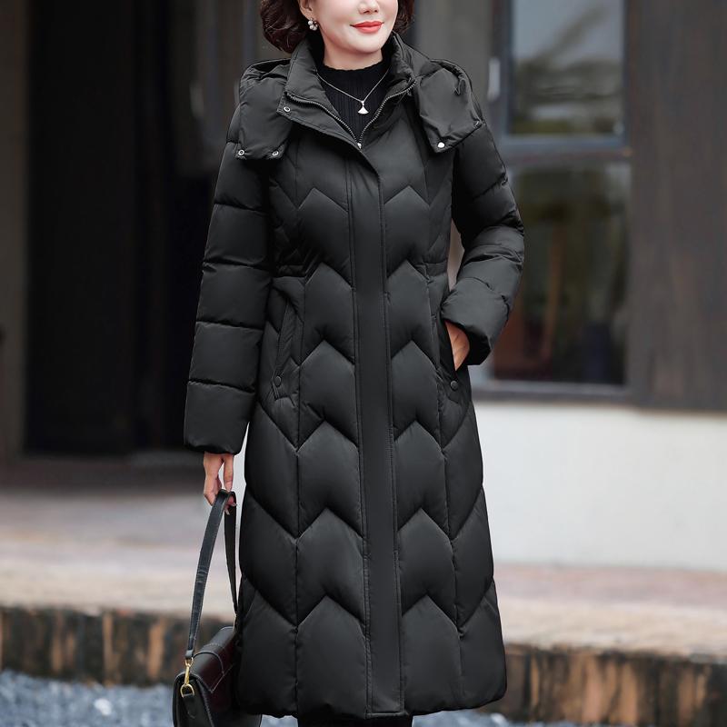 Elegant Middle Age Woman Winter Coats Hooded Casual Thick Warm Long Parkas Women's Jackets