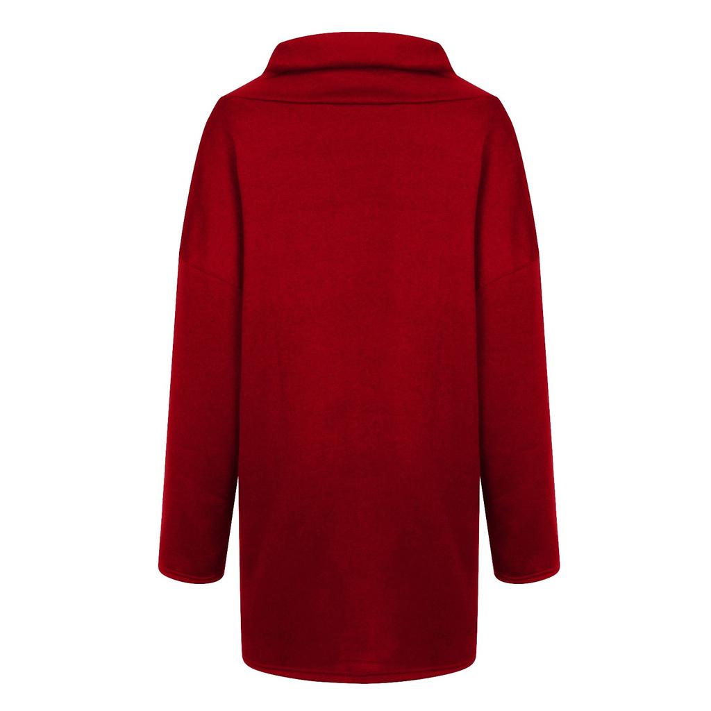 Women's Loose Casual Long Sleeve High Collar Pullover Solid Color Pocket Sweater