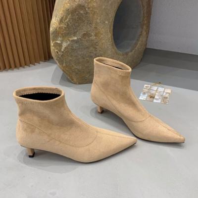 Ботильоны с острым носком, женские замшевые туфли на высоком каблуке, тренд зимы 2025 года, сексуальные элегантные офисные туфли, модные туфли-лодочки для вечеринок, Botas Mujer