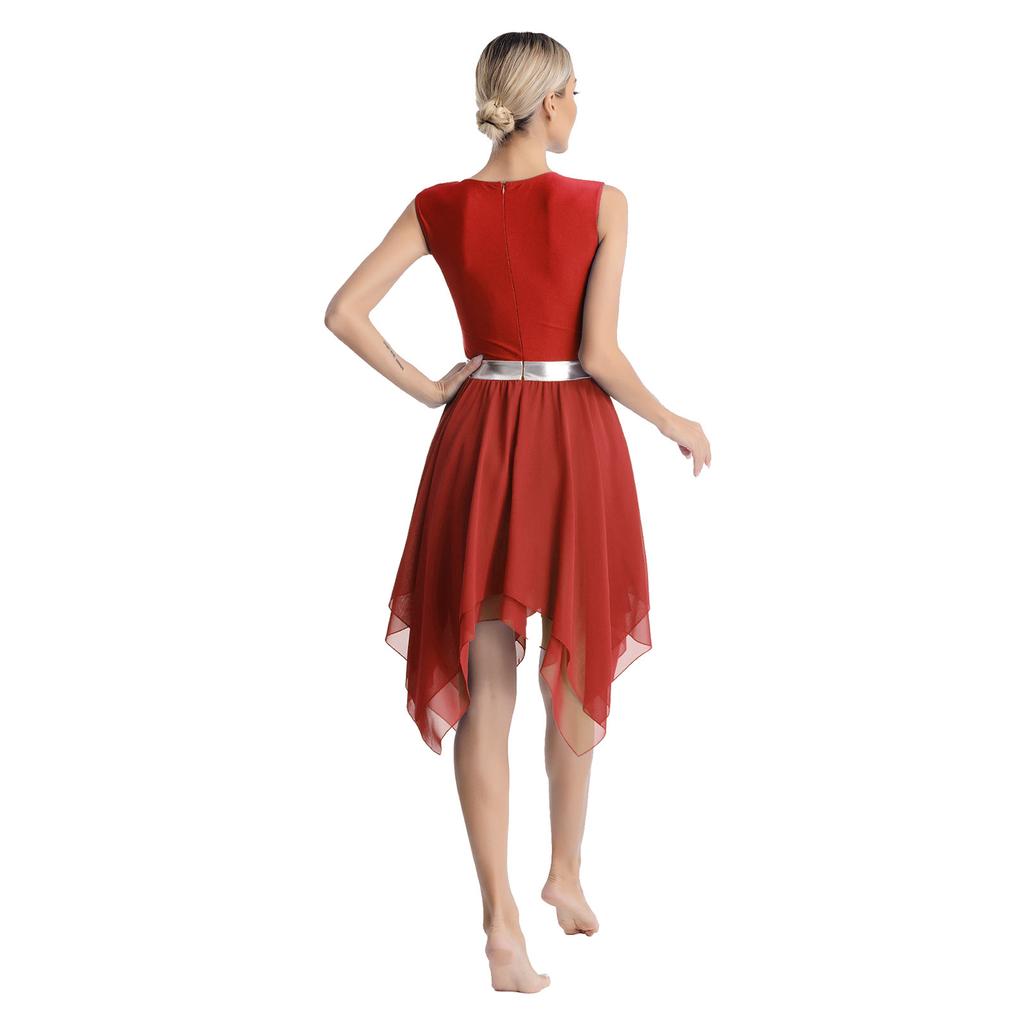 Sparkling Cross Sequin Stage Dress S-XXL: Women’s Worship Dance Costume with Metallic Shine, Color Block & Irregular Hem